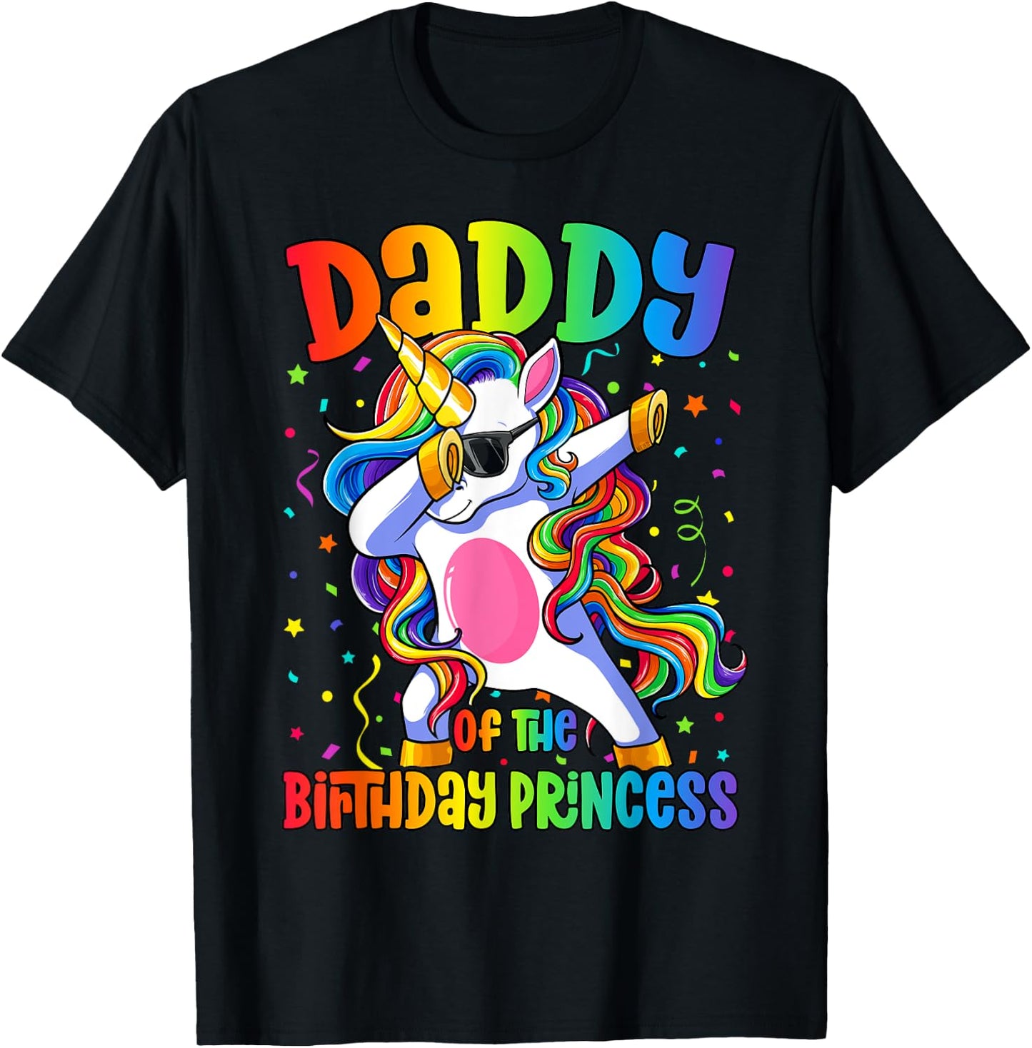 Dad of the Birthday Princess Shirt Men Dab Unicorn Dad T-Shirt - T-Shirt | Black