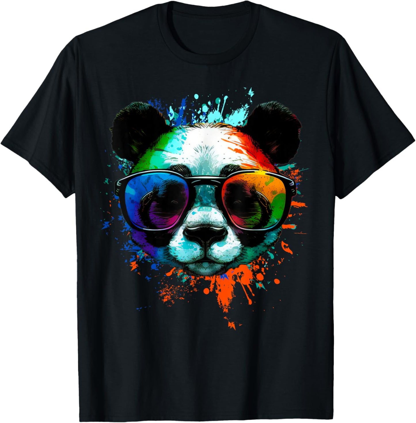 Cool Panda with sunglasses with Colorful Ink Splashes T-Shirt - T-Shirt | Black