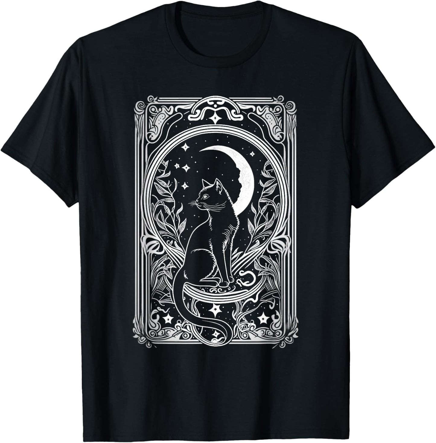 Cute Cat Lover, Moon Tarot Card, Cat Tarot Card Crescet Moon T-Shirt - T-Shirt | Black