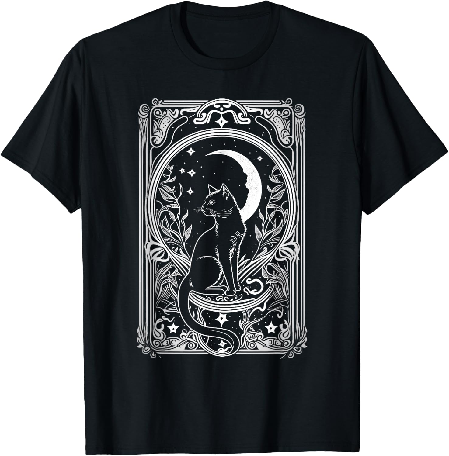 Cute Cat Lover, Moon Tarot Card, Cat Tarot Card Crescet Moon T-Shirt - T-Shirt | Black