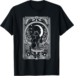 Cute Cat Lover, Moon Tarot Card, Cat Tarot Card Crescet Moon T-Shirt - T-Shirt | Black