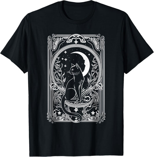 Cute Cat Lover, Moon Tarot Card, Cat Tarot Card Crescet Moon T-Shirt - T-Shirt | Black