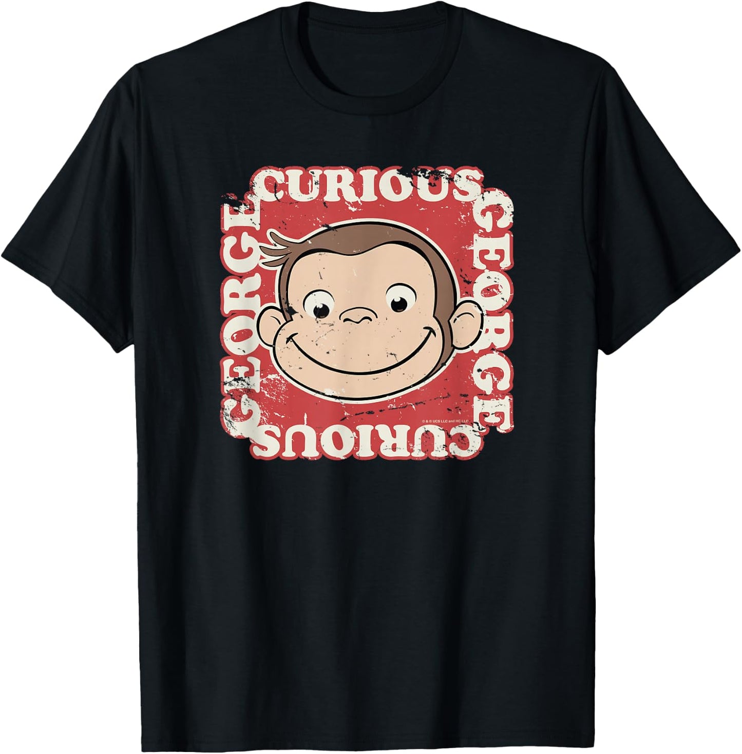 Curious George Big Face Distressed George T-Shirt - T-Shirt | Black