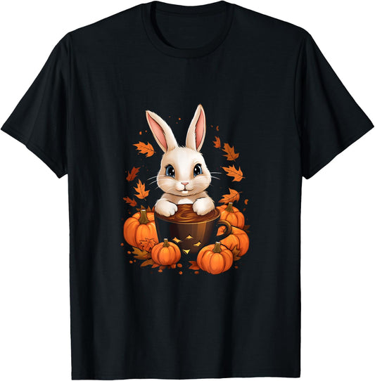 Bunny Rabbit Pumpkin Spice Latte Fall Autumn Halloween T-Shirt - T-Shirt | Black