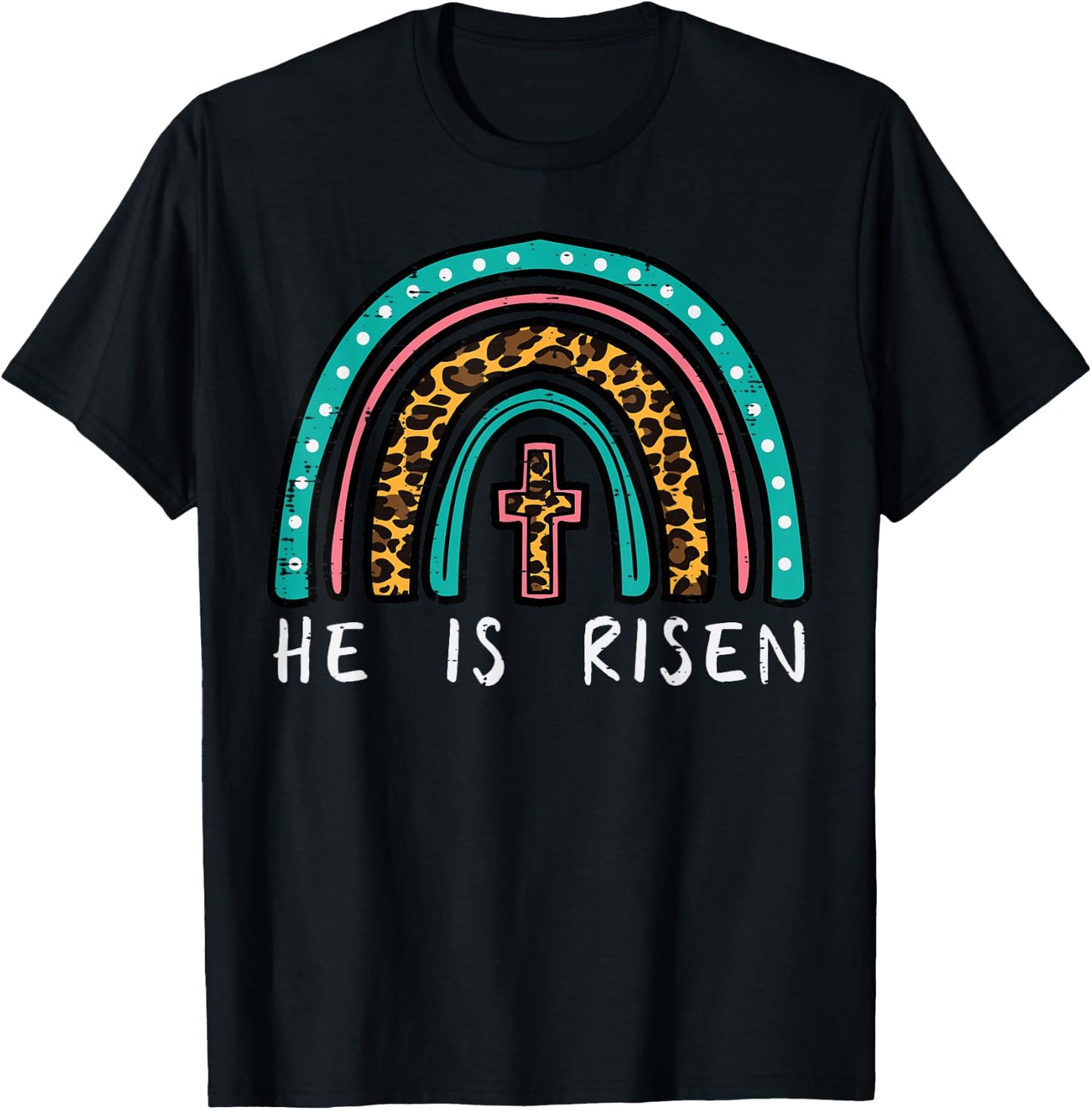 Easter Rainbow He Is Risen Religious Christian Girls Kids T-Shirt - T-Shirt | Black