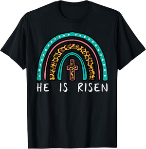 Easter Rainbow He Is Risen Religious Christian Girls Kids T-Shirt - T-Shirt | Black