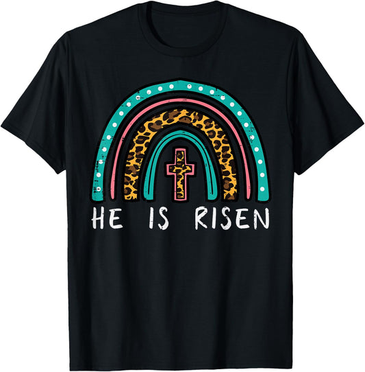 Easter Rainbow He Is Risen Religious Christian Girls Kids T-Shirt - T-Shirt | Black