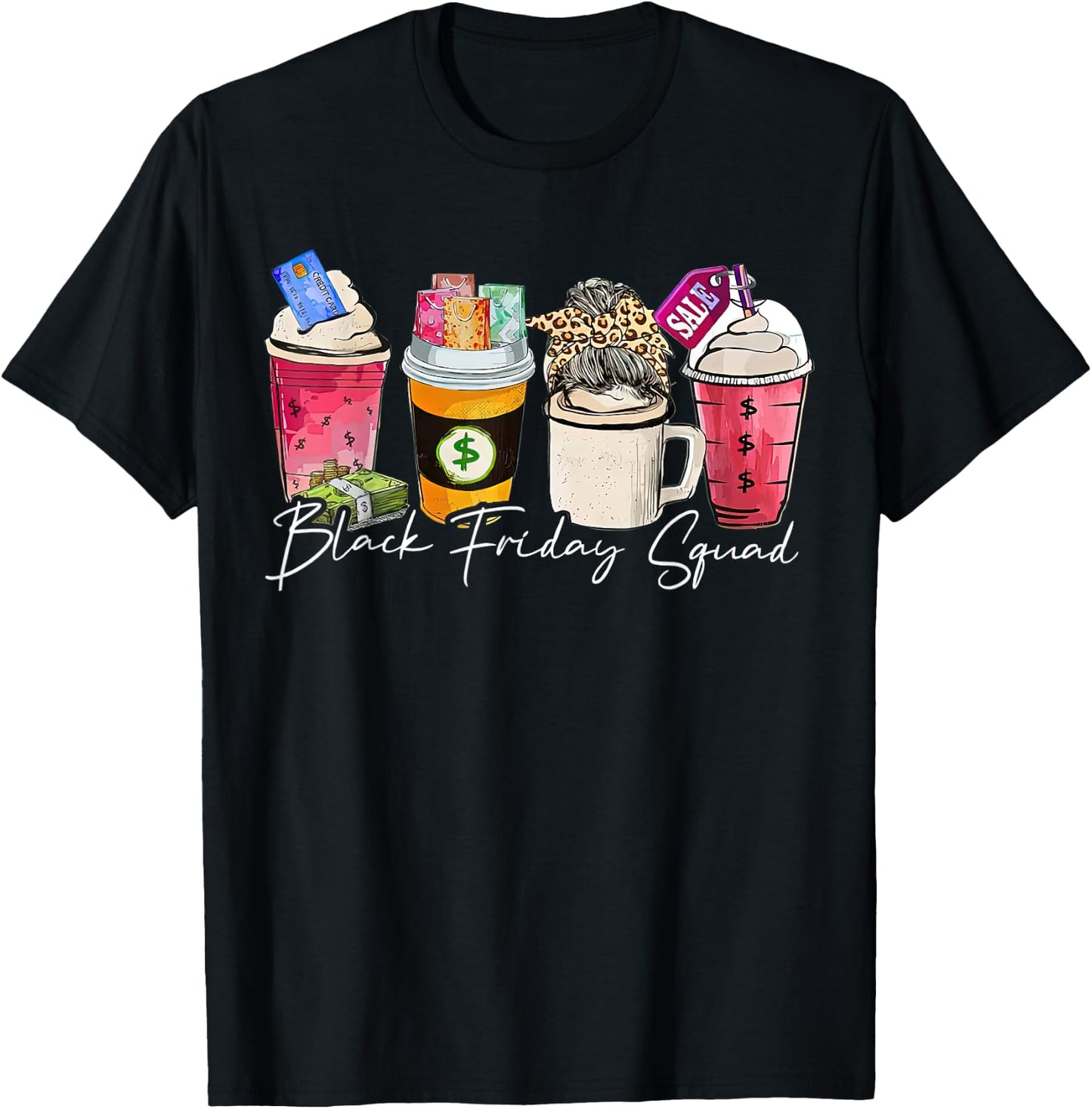 Black Shopping Friday Squad Coffee cups T-Shirt - T-Shirt | Black