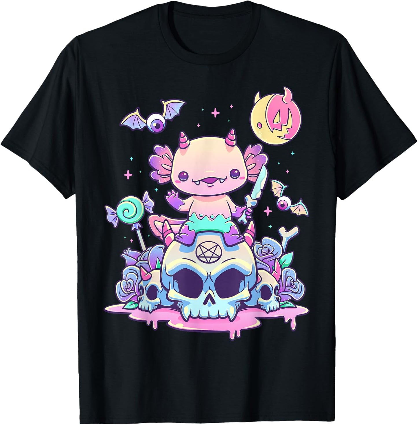 Pastel Goth Axolotl Creepy Gothic Kawaii Anime Aesthetic T-Shirt - T-Shirt | Black