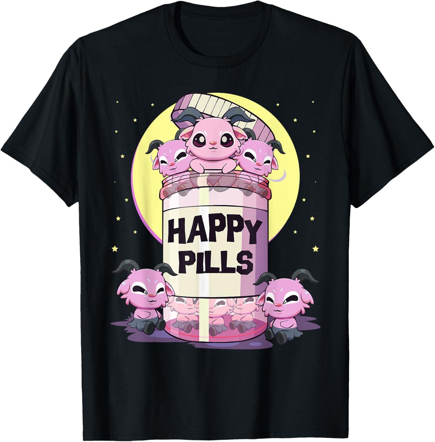Pastel Goth Kawaii Cute Happy Pills Baphomet T-Shirt - T-Shirt | Black