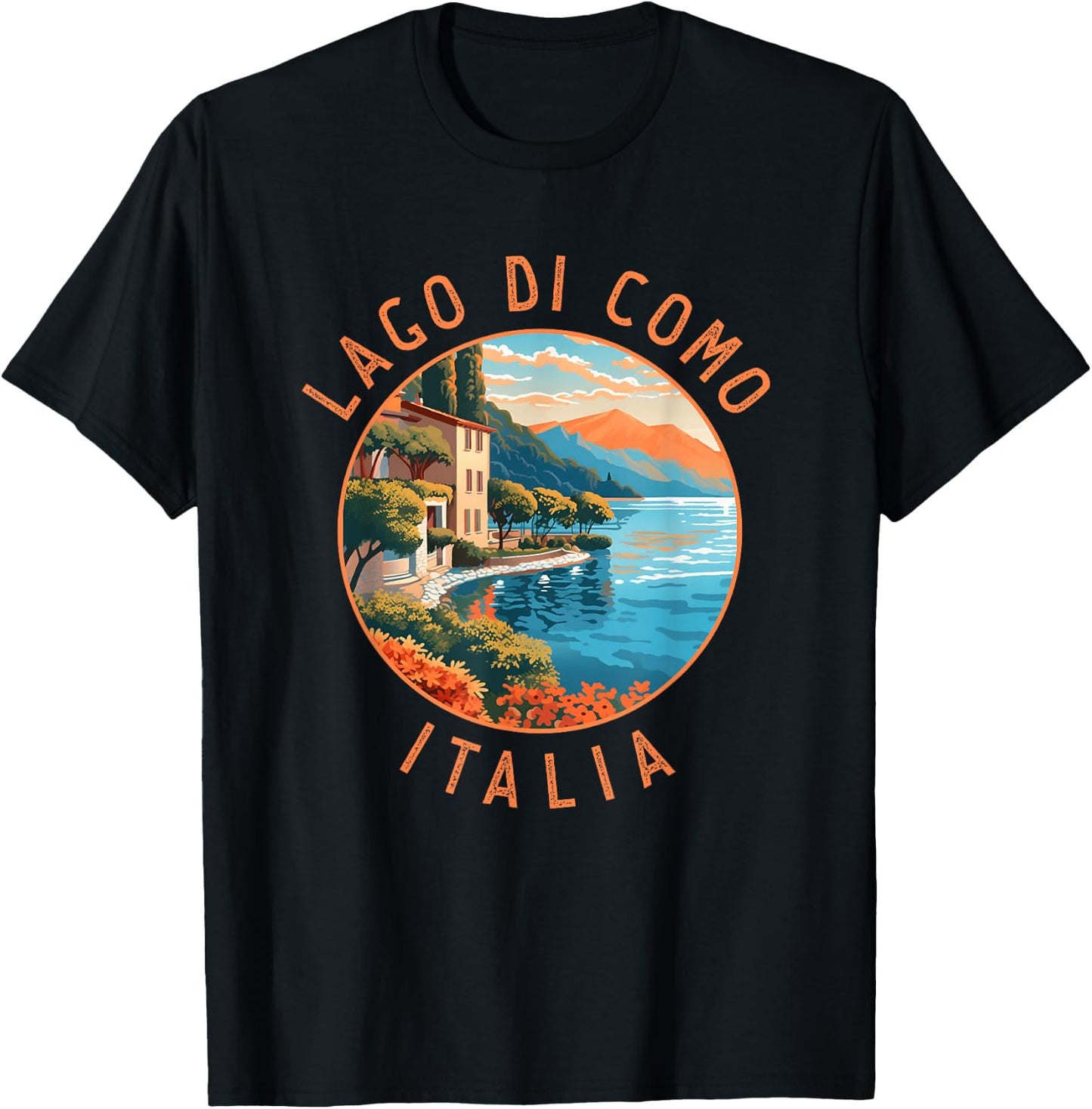 Lago di Como Italia Distressed Circle Vintage T-Shirt - T-Shirt | Black