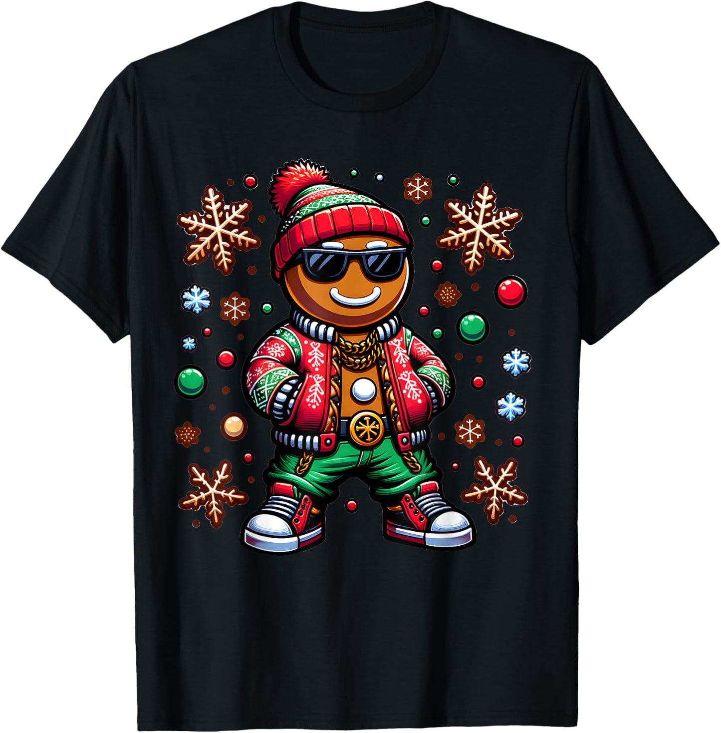 Hip Hop Gingerbread Man X-Mas Funny Christmas Boys T-Shirt - T-Shirt | Black