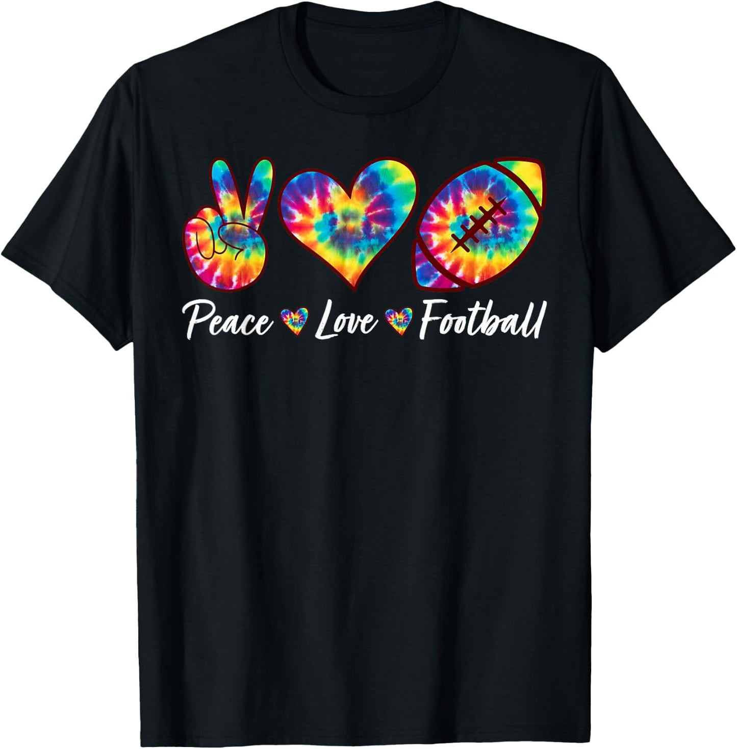 Tie Dye Peace Love Football Sports Team Game Player T-Shirt - T-Shirt | Black