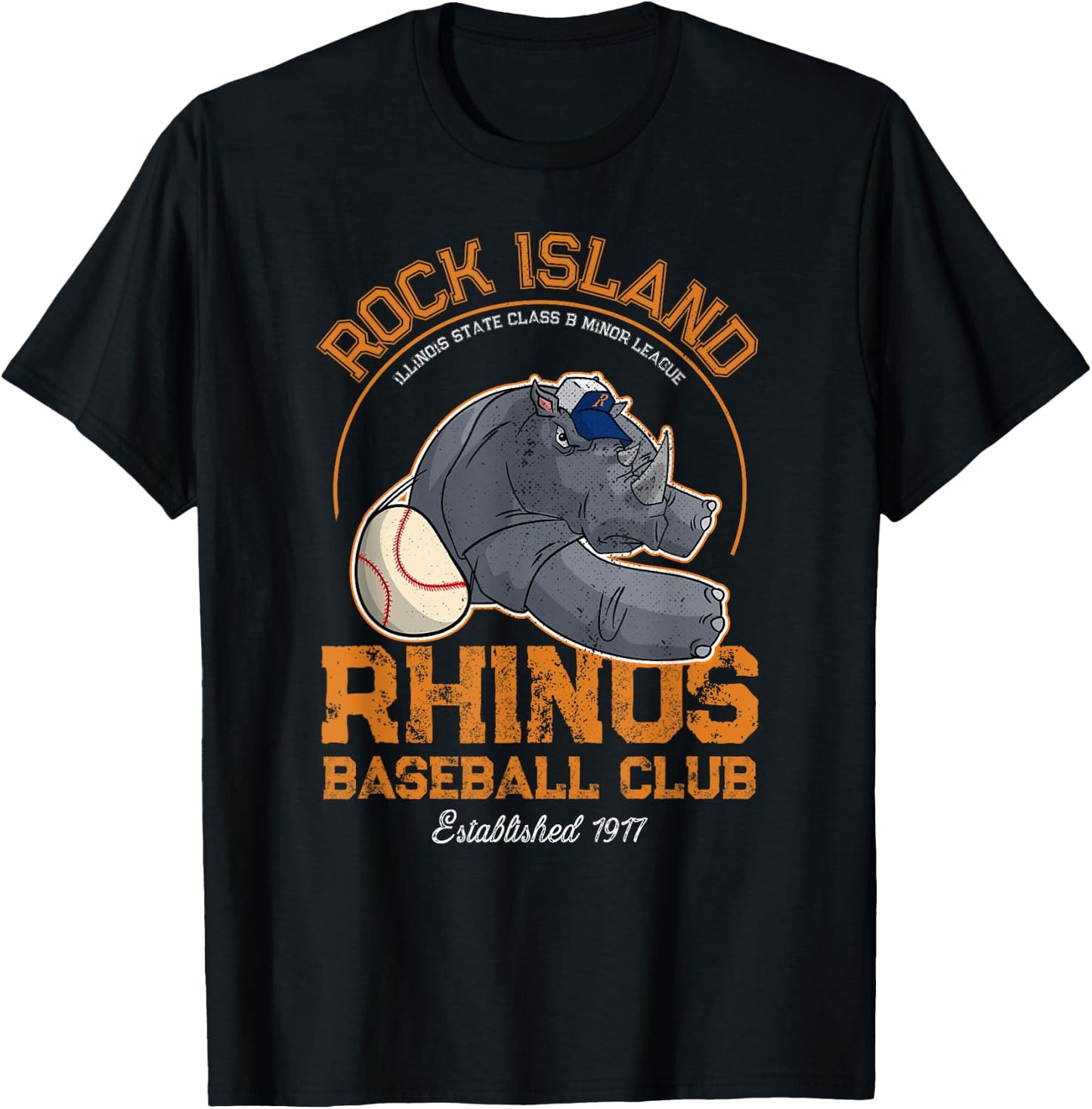 Rock Island Rhinos Retro Minor League Baseball Team T-Shirt - T-Shirt | Black