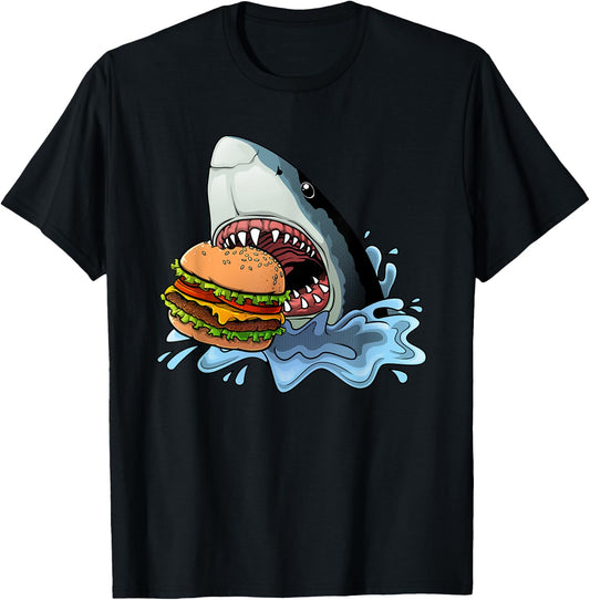 Funny Shark Hamburger Jawsome Shark Burger Lover Men Women T-Shirt - T-Shirt | Black