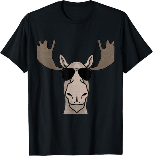 Moose Wearing Sunglasses Shades Retro Vintage Moose T-Shirt - T-Shirt | Black