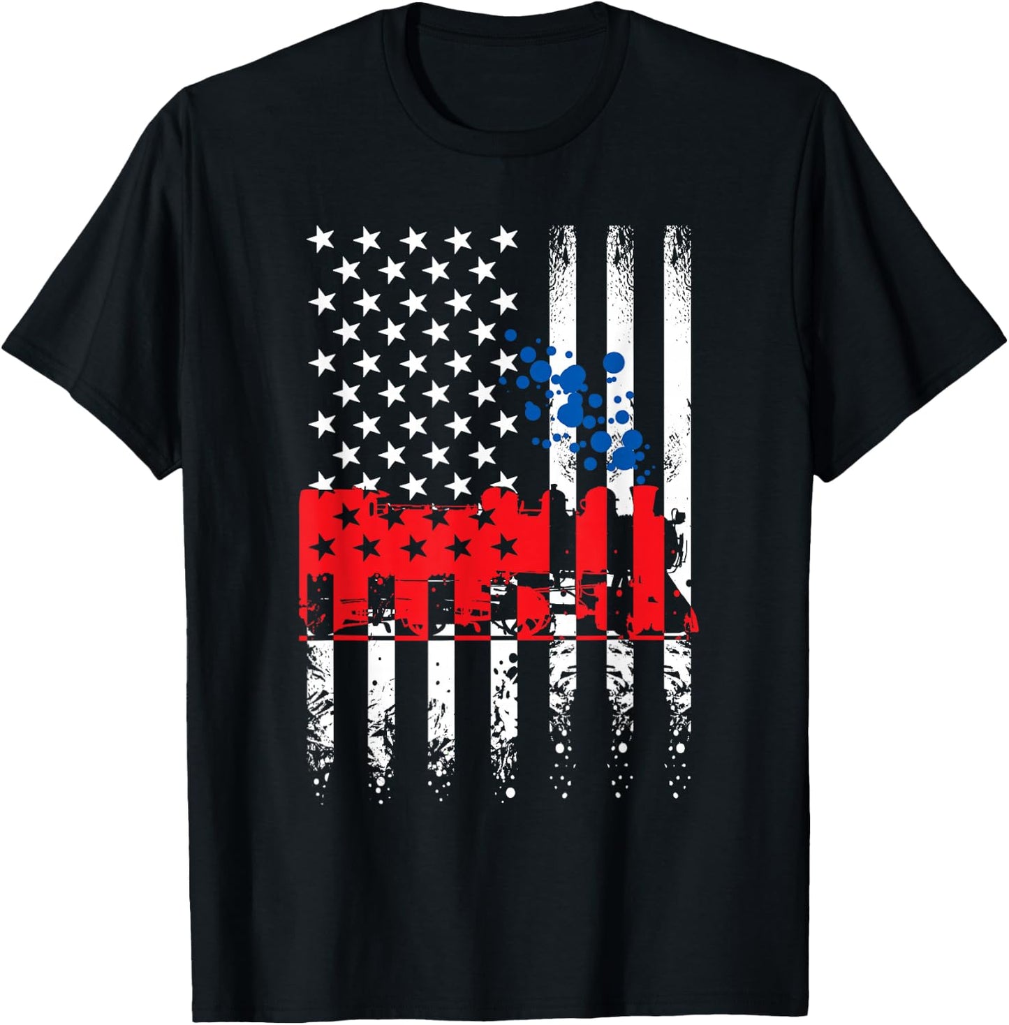 USA America Flag Steam Engine Train Conductor 4th of July Women Kids Men T-Shirt - T-Shirt | Black
