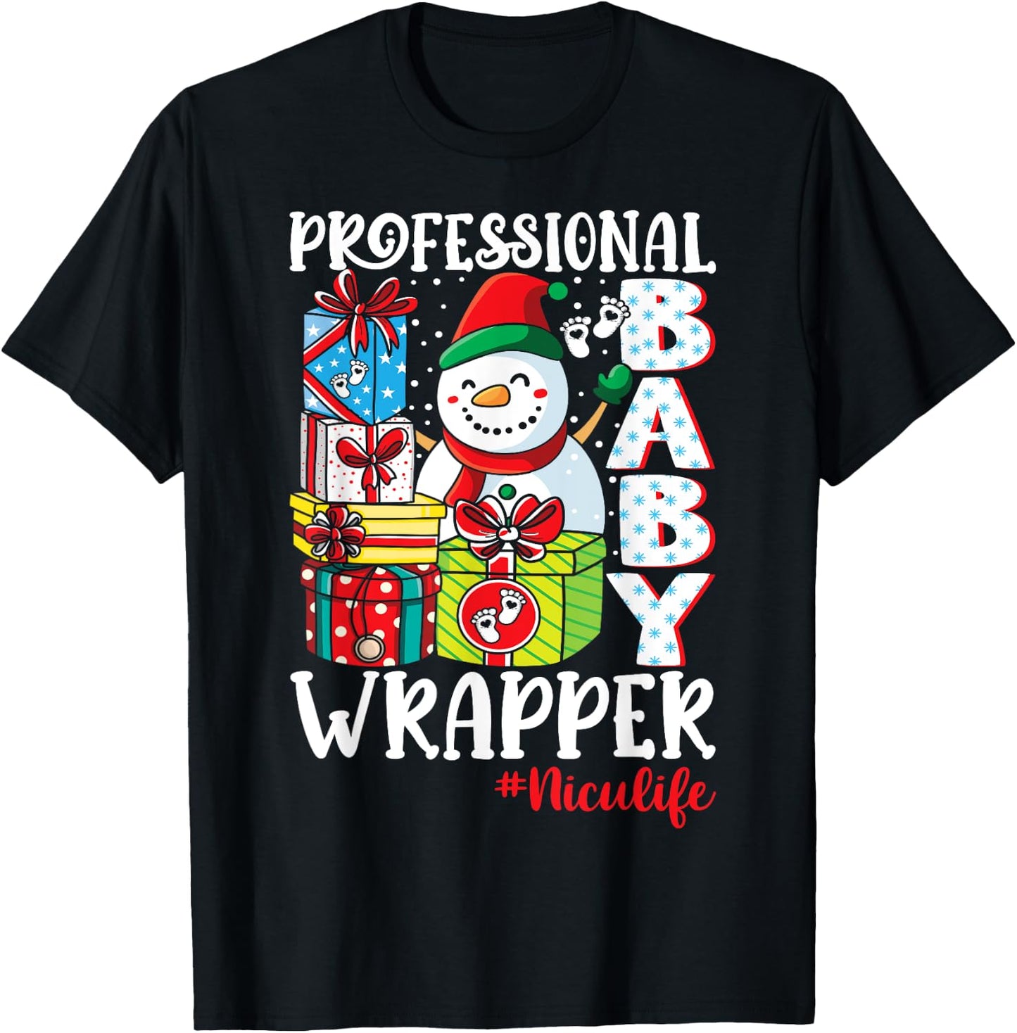 Professional Baby Wrapper Funny Christmas NICU Nurse T-Shirt - T-Shirt | Black