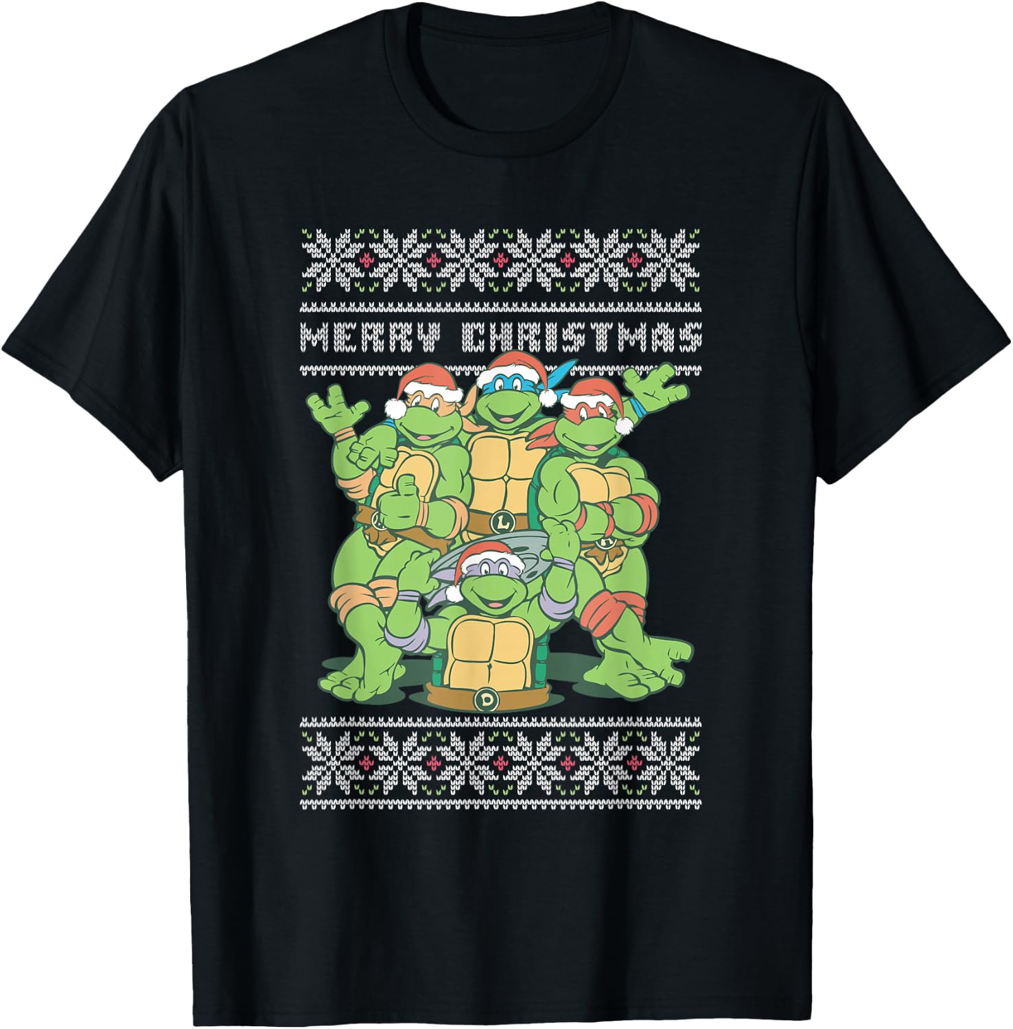 Teenage Mutant Ninja Turtles Christmas Ugly Sweater Group T-Shirt - T-Shirt | Black