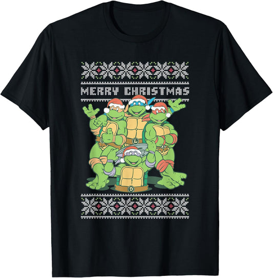 Teenage Mutant Ninja Turtles Christmas Ugly Sweater Group T-Shirt - T-Shirt | Black