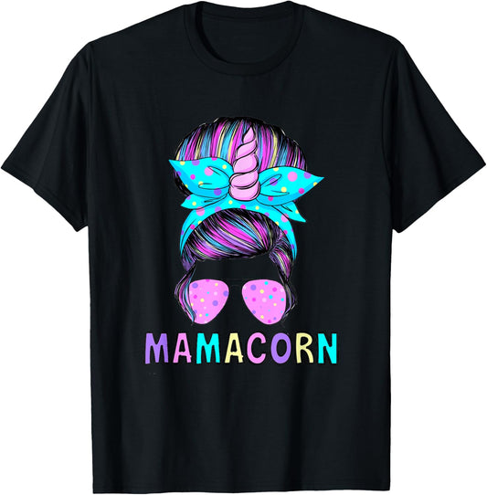 Funny Mamacorn Unicorn Messy Bun Mom Mother's Day Girl Women T-Shirt - T-Shirt | Black