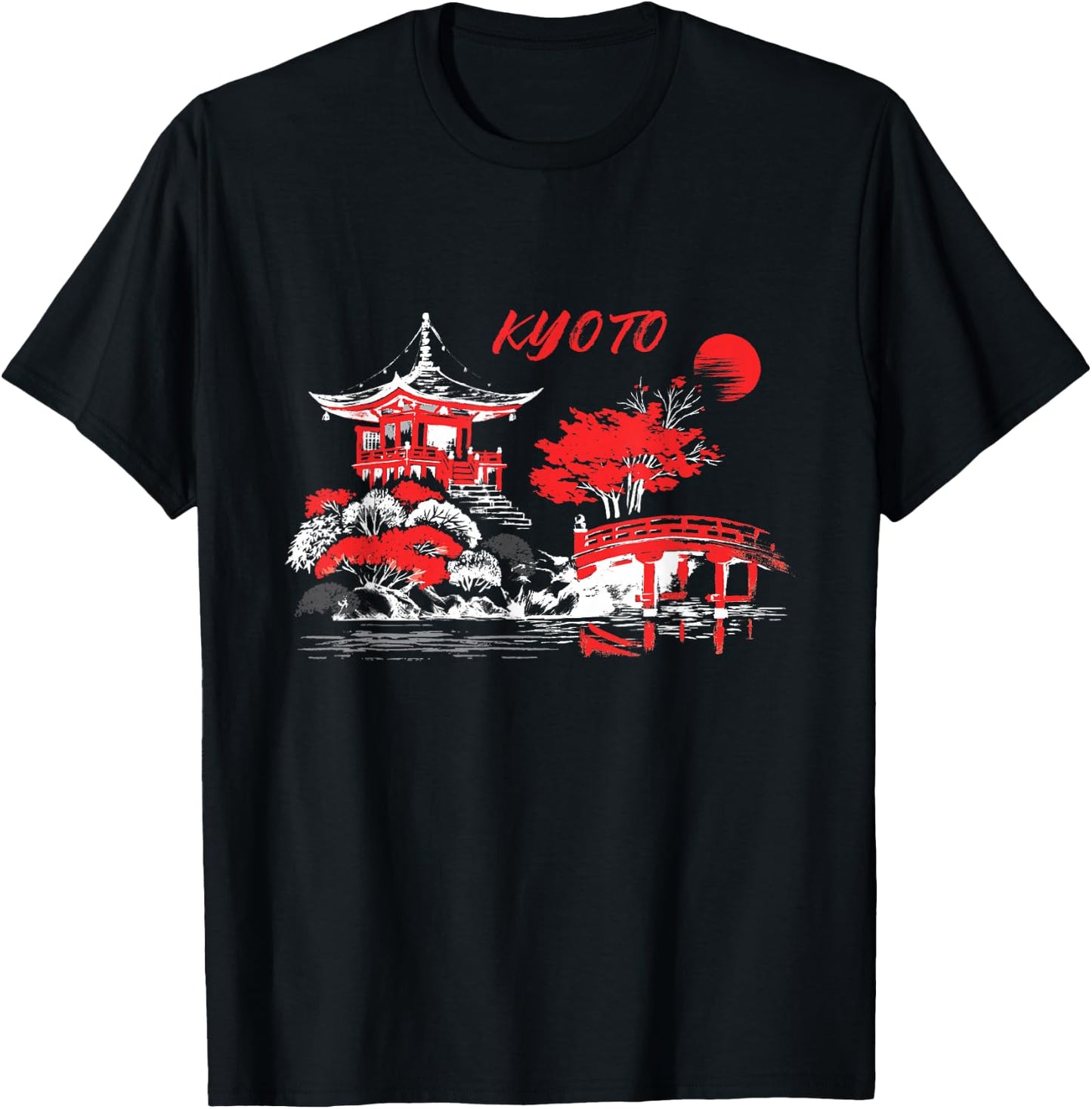 Vintage Kyoto Landscape Japan Autumn Scenery Travel Apparel T-Shirt - T-Shirt | Black