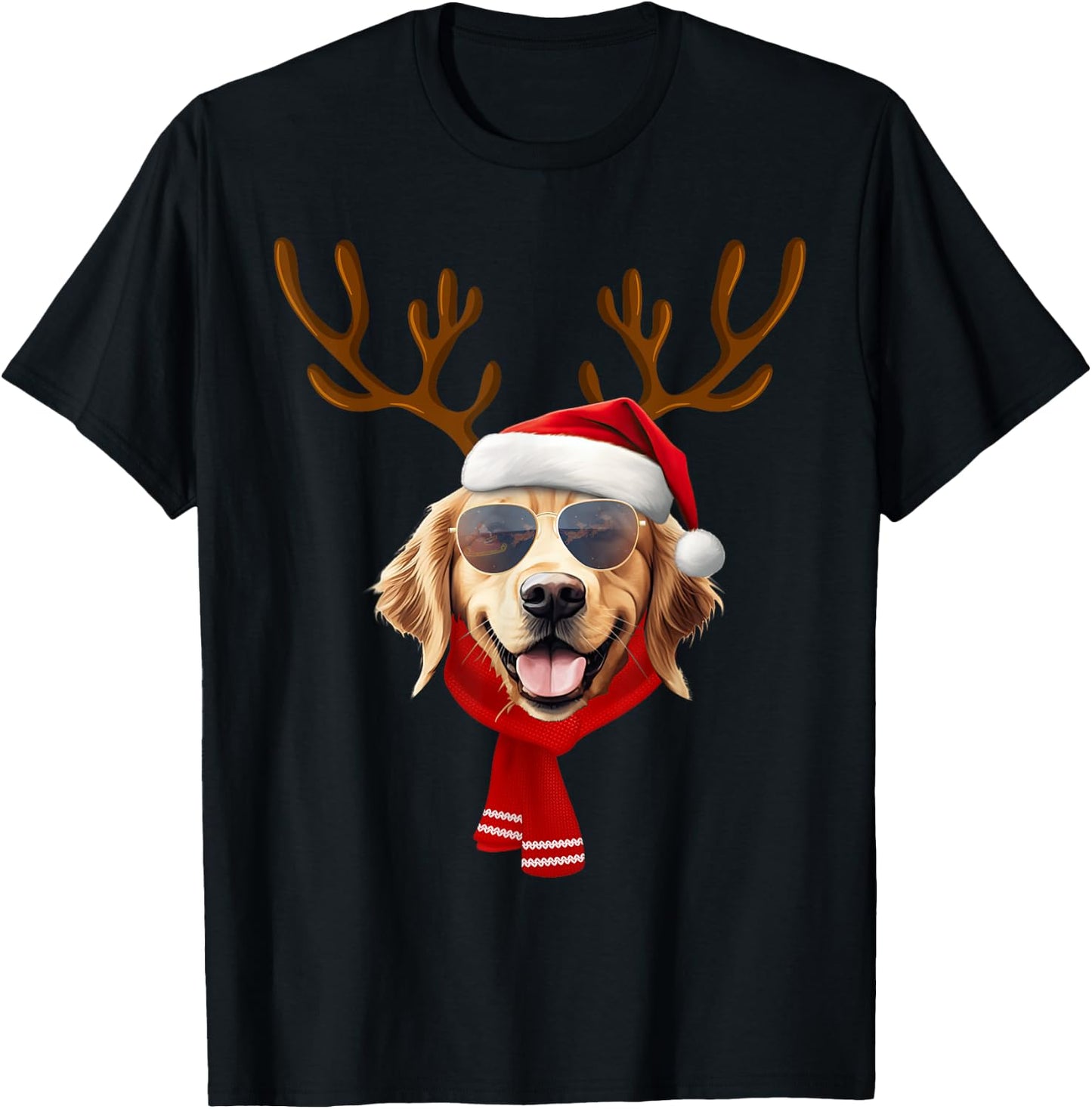 Golden Retriever Xmas Outfit Reindeer Christmas Costume T-Shirt - T-Shirt | Black