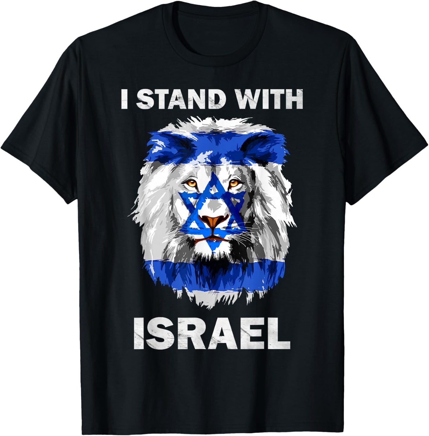 Israel Flag Lion | Jewish Star David | I Stand With Israel T-Shirt - T-Shirt | Black