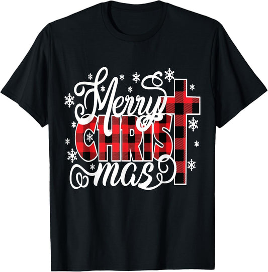 Merry Christ Mas Christian Jesus Christmas PJs Xmas Pajamas T-Shirt - T-Shirt | Black