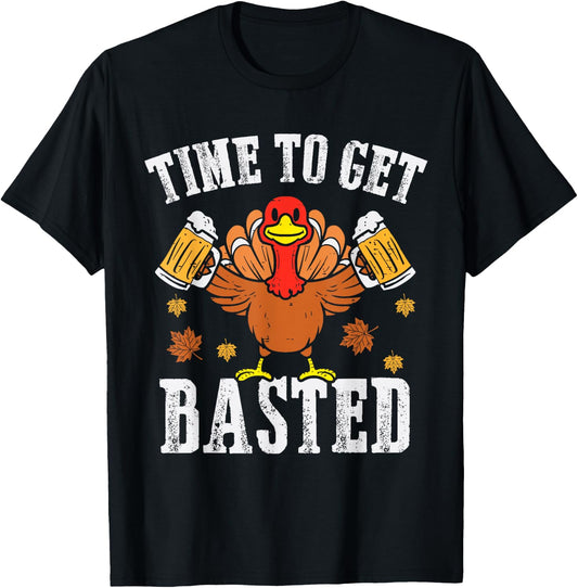 Turkey Time To Get Basted Retro Happy Thanksgiving Men Women T-Shirt - T-Shirt | Black