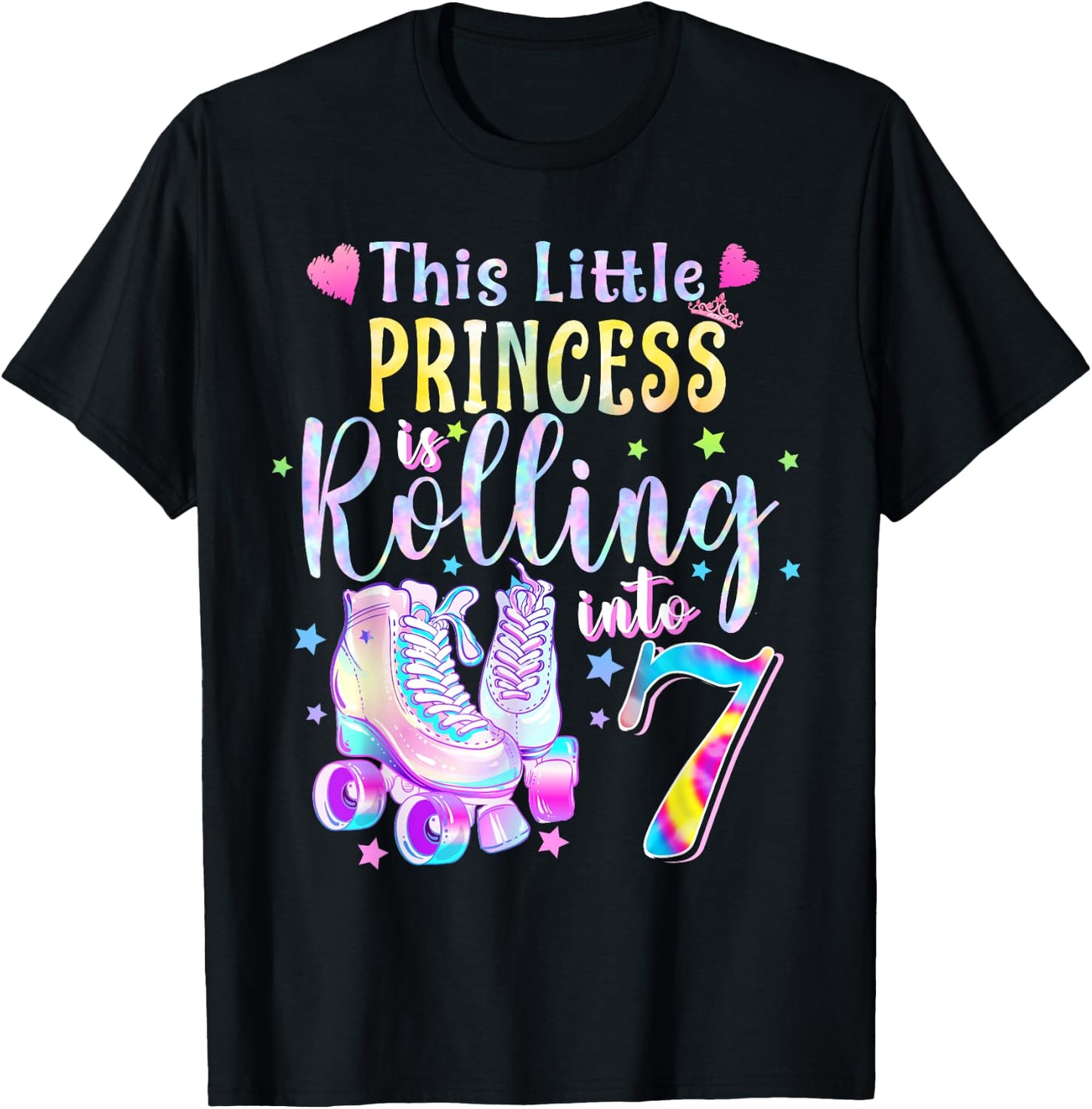 This Little Princess Rolling Into 7 7th Birthday Skate Girls T-Shirt - T-Shirt | Black