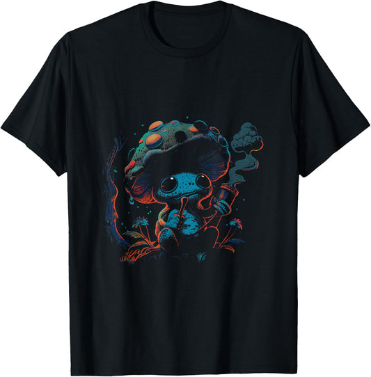 A Cottage core Mushroom Smoking in the Forest T-Shirt - T-Shirt | Black