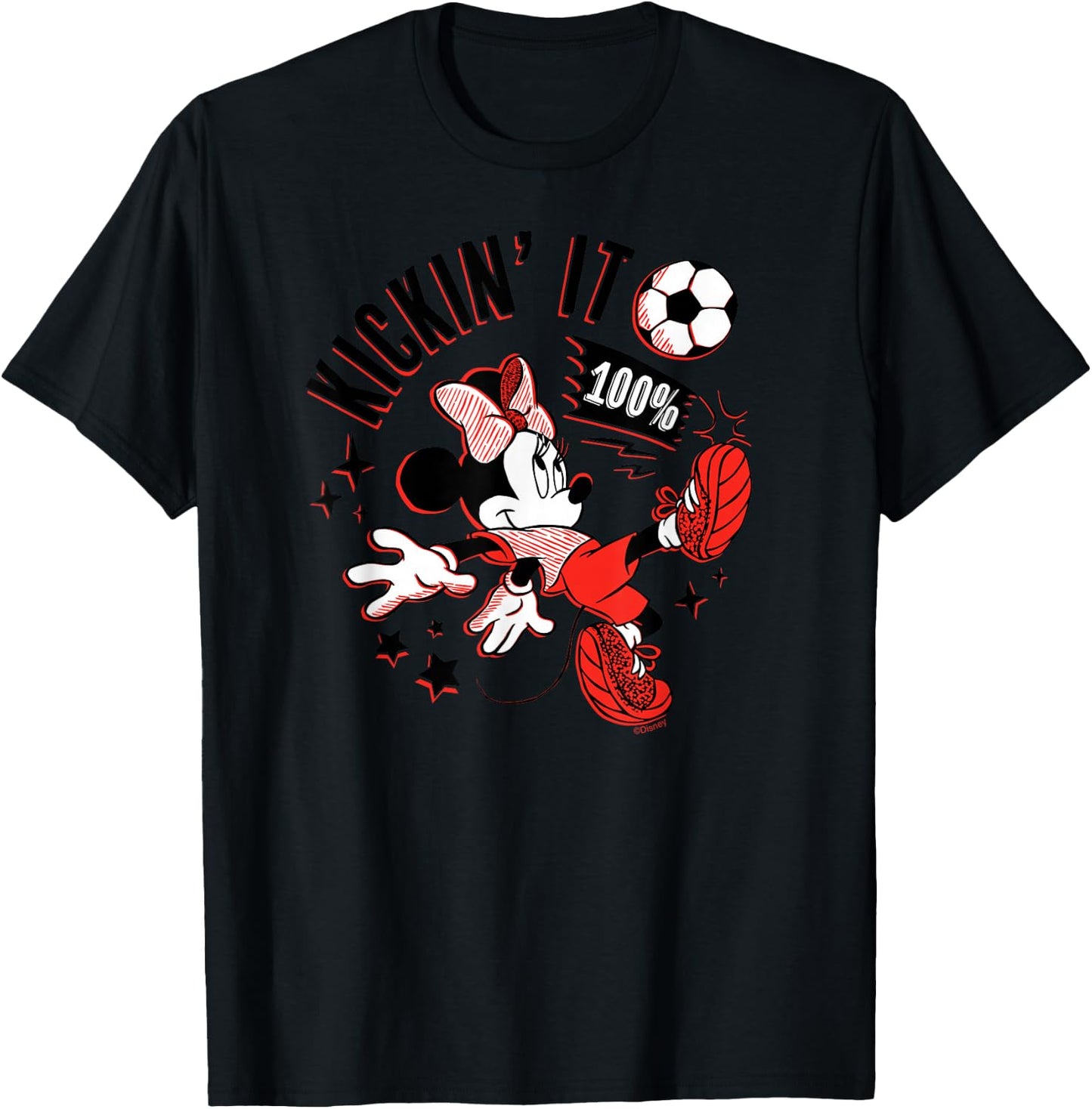 Disney Minnie Mouse Sports Soccer Kickin' It 100% Football T-Shirt - T-Shirt | Black