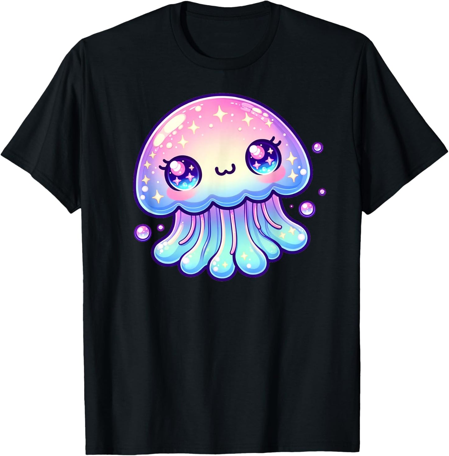 Cute Kawaii Jellyfish Anime Fun Blue Pink Sea Critter T-Shirt - T-Shirt | Black