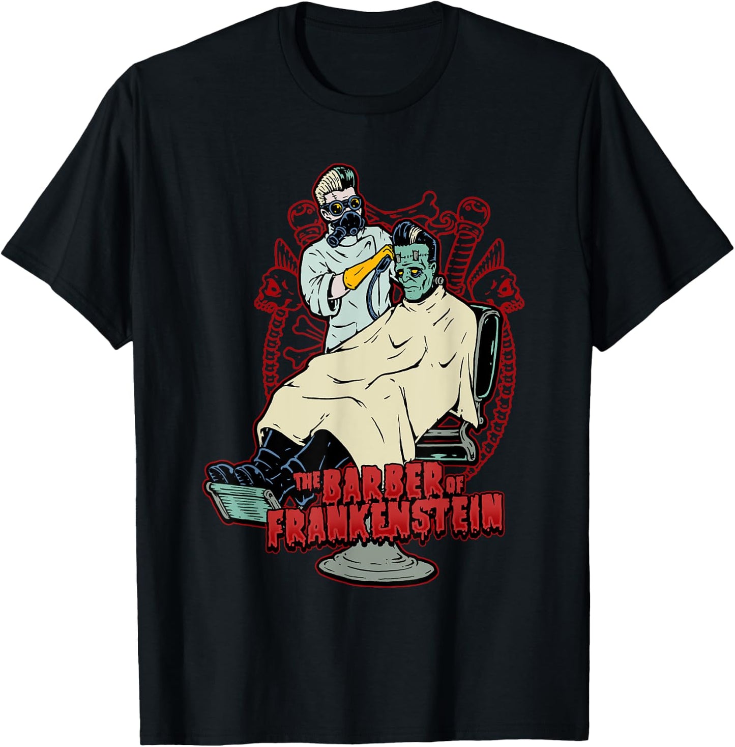 The Barber of Frankenstein Monster Rockabilly Barbershop T-Shirt - T-Shirt | Black