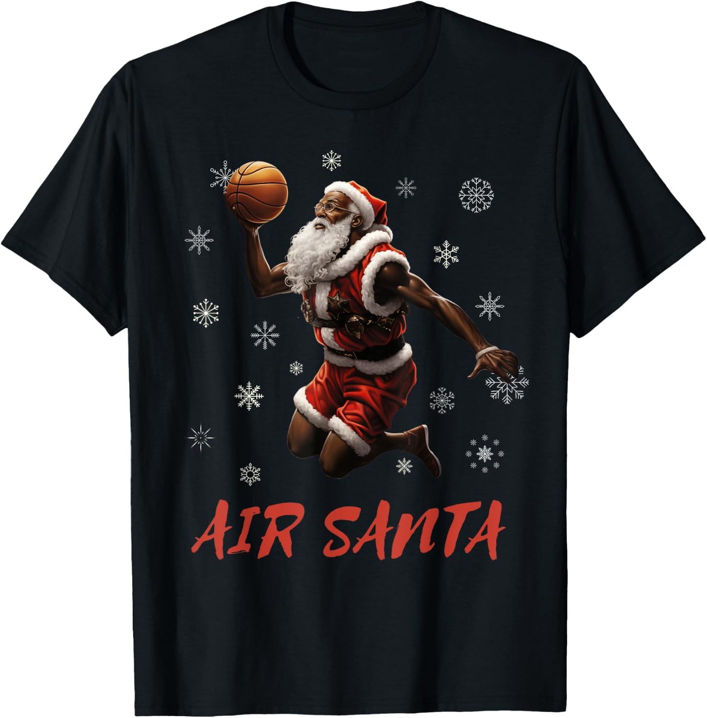 Air Santa African American Santa Dunking a Basketball T-Shirt - T-Shirt | Black