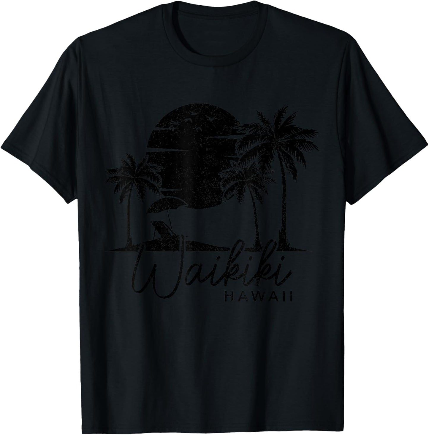 Waikiki Beach Hawaii Surf Vintage Surfer Retro T-Shirt - T-Shirt | Black