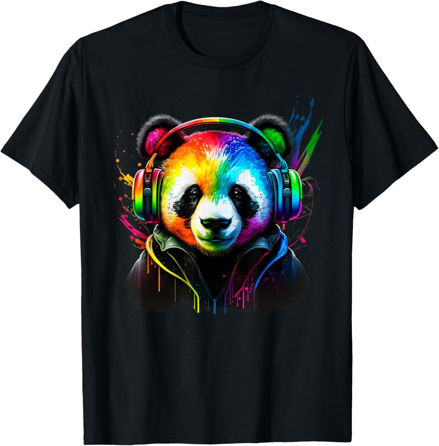 Rainbow DJ Panda Headphones Music for Boys Men Kids T-Shirt - T-Shirt | Black