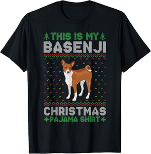 This is My Basenji Dog Xmas Pajama Xmas Ugly Sweater Funny Women Kids T-Shirt - T-Shirt | Black
