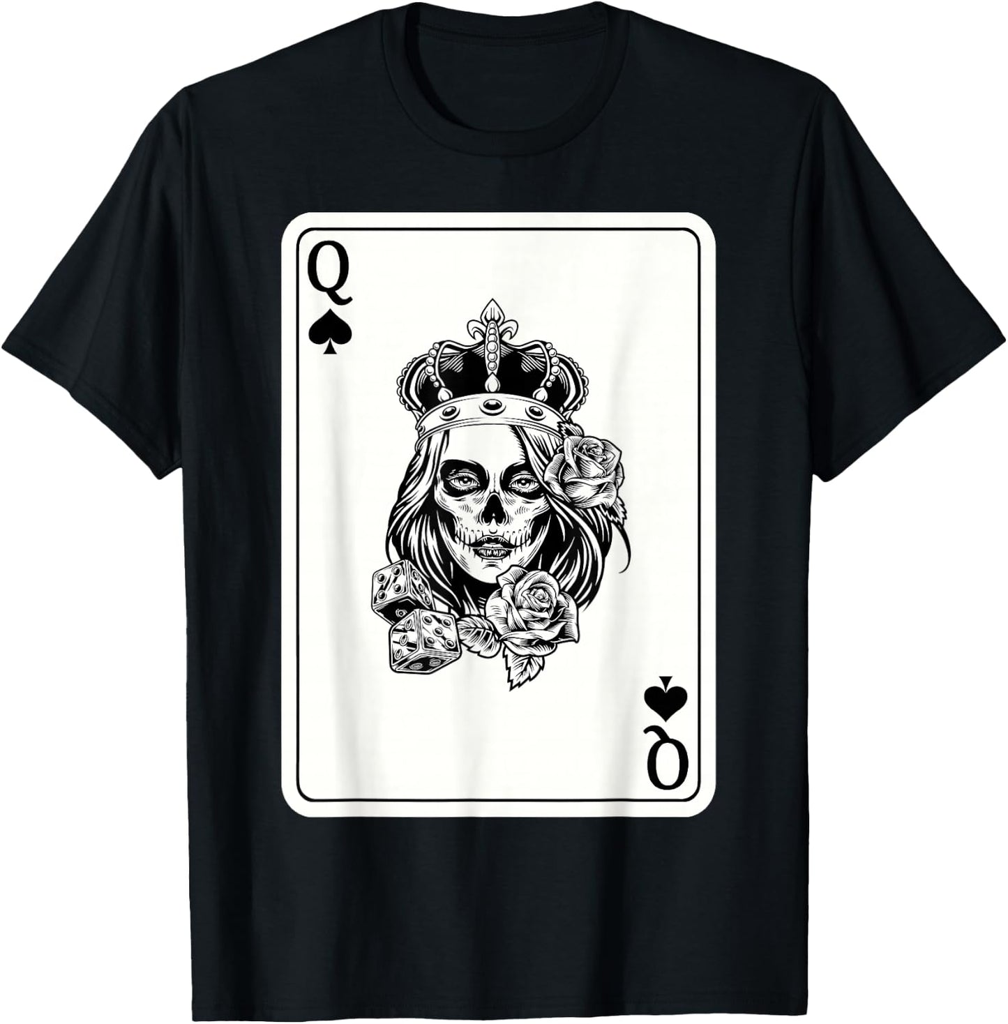 Couple Matching King And Queen of Spades 1/2 Skull Halloween T-Shirt - T-Shirt | Black