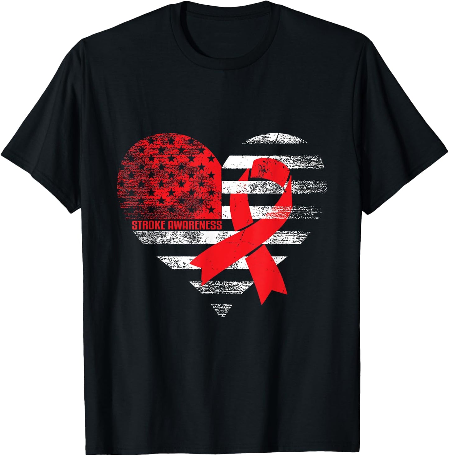 American Heart Ribbon - Stroke Survivor T-Shirt - T-Shirt | Black