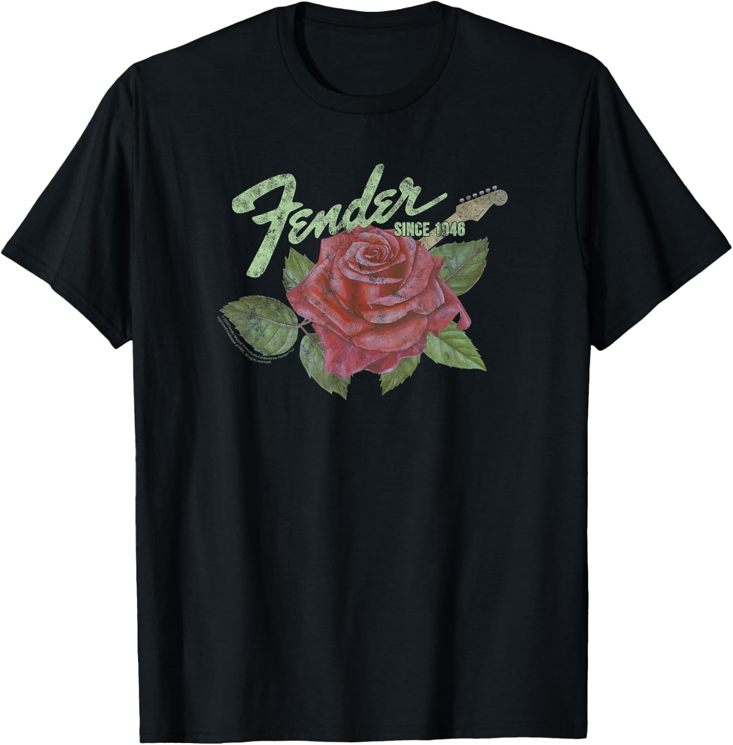 Fender Rose Guitar Classic Vintage Style T-Shirt - T-Shirt | Black