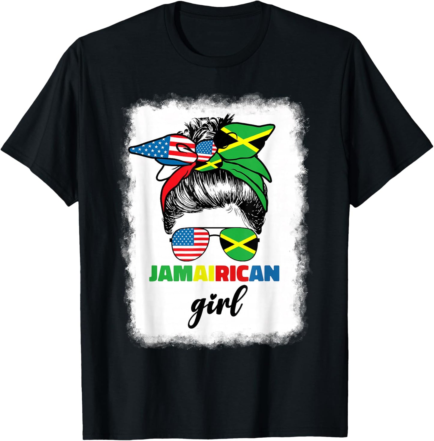 Half American Jamaican America Jamaica Flag JamaiRican Girl T-Shirt - T-Shirt | Black