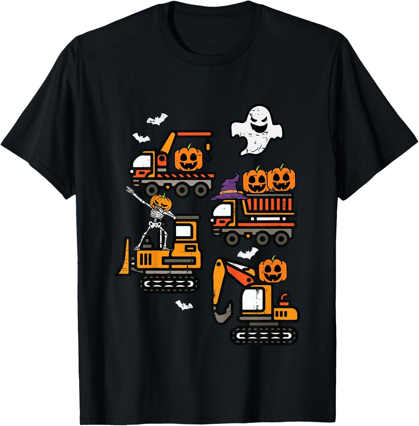 Kids Spooky Construction Trucks Halloween Costume Toddler Boys T-Shirt - T-Shirt | Black