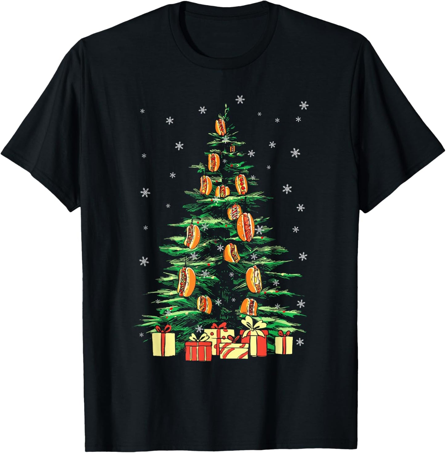Hot Dog Adult Christmas Tree T-Shirt - T-Shirt | Black