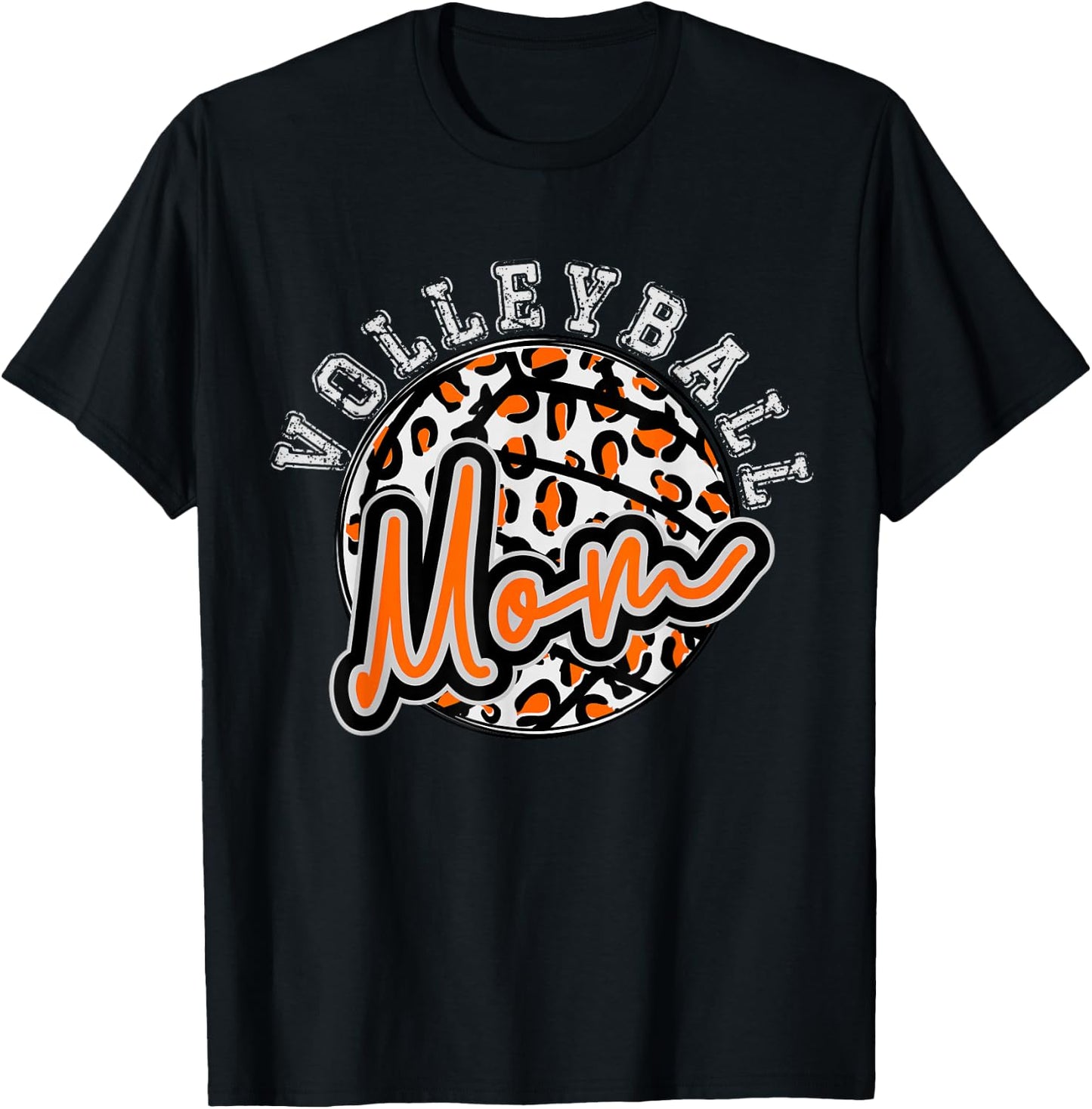 Leopard Cheetah Volleyball Orange Mom Shirt Trendy T-Shirt - T-Shirt | Black