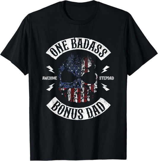 One Badass Bonus Stepdad Birthday Step Dad Fathers Day T-Shirt - T-Shirt | Black