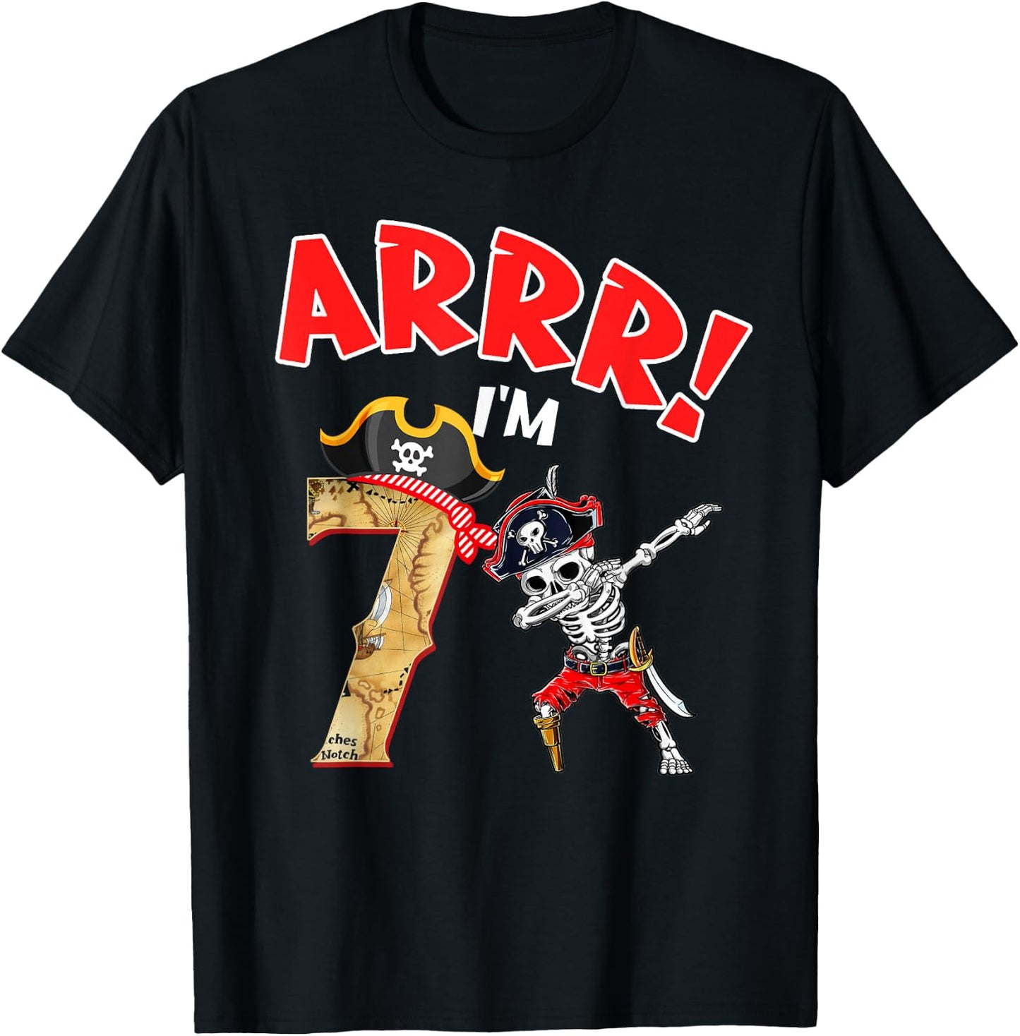 7th Birthday Shirt Boy Dabbing Skeleton Pirate 7 Year Old T-Shirt - T-Shirt | Black