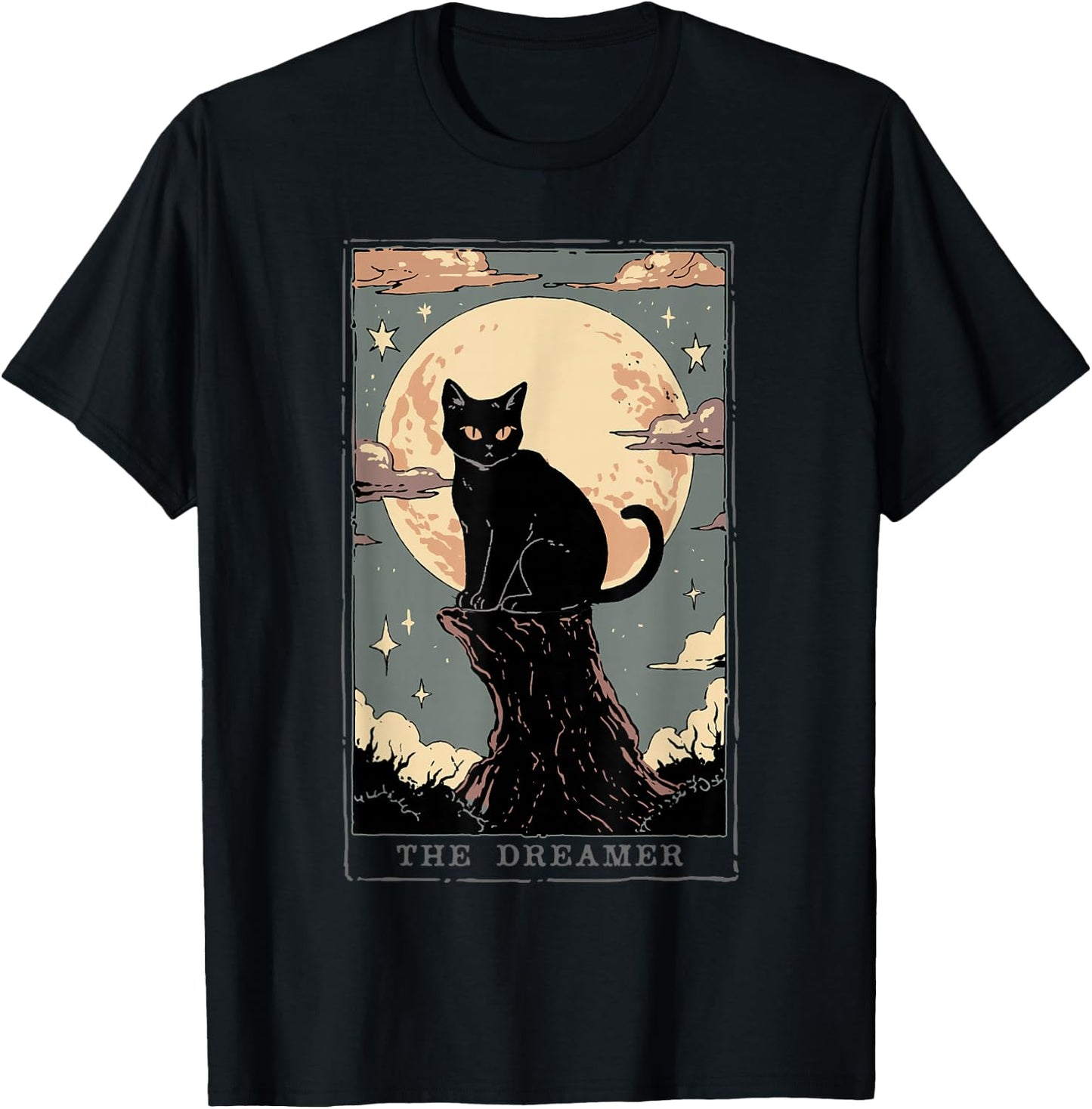 Black Cat Tarot Shirt Dreamer Dark Academia Cat Moon Cult T-Shirt - T-Shirt | Black