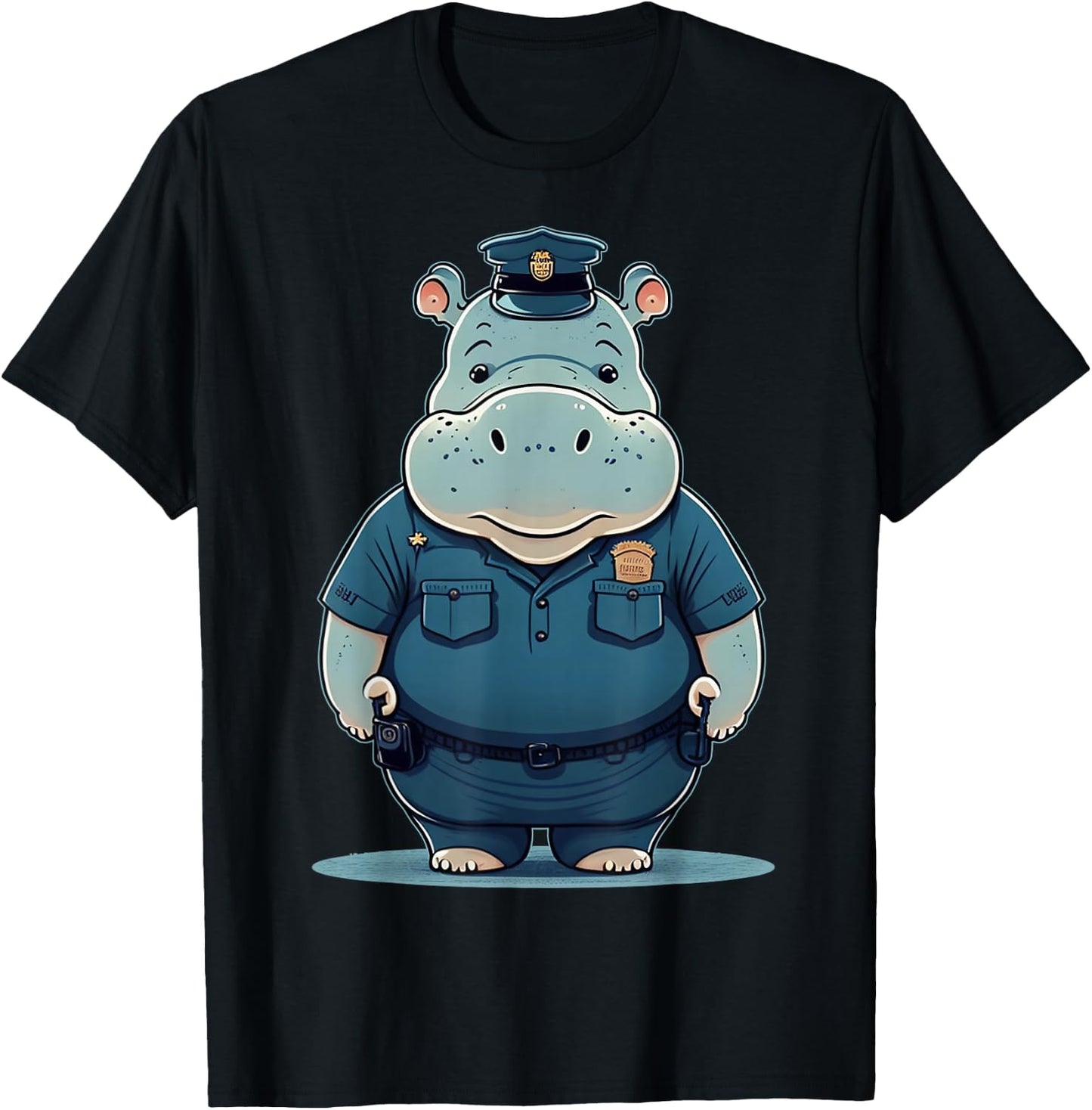 Police Officer Hippo Cop on Police Hippopotamus T-Shirt - T-Shirt | Black